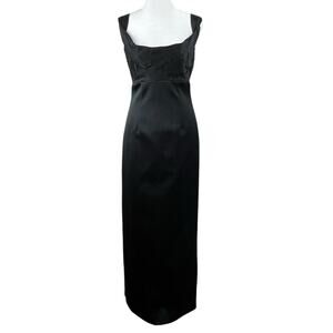 Bebe Moda Black Satin Sleeveless Twist Strap Square Neck Floor Length Gown 6